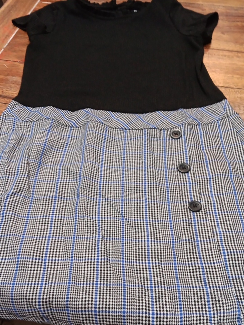 wonder nation Black and Blue Plaid Pencil Skirt with Button Trim
